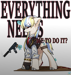 Size: 6584x6916 | Tagged: safe, derpibooru import, oc, oc:bertha icey windsor, unicorn, blood, clothes, female, gun, necktie, shirt, submachinegun, vest, weapon