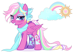 Size: 2709x1896 | Tagged: safe, artist:gihhbloonde, derpibooru import, oc, pegasus, pony, base used, clothes, magical lesbian spawn, offspring, parent:clear sky, parent:rainbow dash, scarf, simple background, solo, transparent background