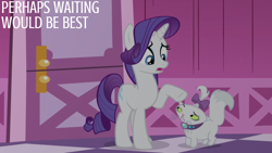 Size: 1920x1080 | Tagged: safe, derpibooru import, edit, edited screencap, editor:quoterific, screencap, opalescence, rarity, cat, pony, unicorn, for whom the sweetie belle toils, season 4, carousel boutique, duo, female, mare, open mouth, text