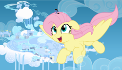 Size: 800x460 | Tagged: safe, artist:jhayarr23, derpibooru import, fluttershy, oc, pony, cloudsdale, cute, flying, micro, shyabetes