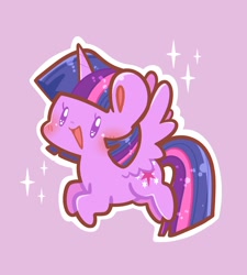 Size: 1080x1200 | Tagged: safe, artist:typhwosion, derpibooru import, twilight sparkle, twilight sparkle (alicorn), alicorn, pony, blushing, chibi, flying, happy, open mouth, open smile, smiling, solo, sparkles, spread wings, wings