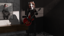 Size: 1920x1080 | Tagged: safe, artist:riizatensely, derpibooru import, oc, anthro, pony, 3d, blender, guitar, musical instrument