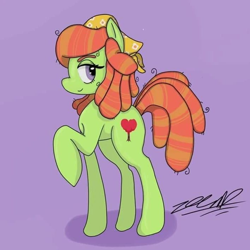 Size: 708x708 | Tagged: safe, artist:flyagaric, derpibooru import, tree hugger, earth pony, pony, female, grin, mare, raised hoof, raised leg, signature, smiling, solo, solo female