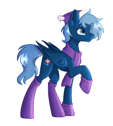 Size: 964x1076 | Tagged: safe, artist:lambydwight, derpibooru import, oc, oc only, oc:blue shadow, pegasus, pony, clothes, hat, scarf, simple background, socks, solo, white background
