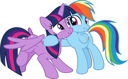 Size: 10430x6473 | Tagged: safe, artist:sollace, derpibooru exclusive, derpibooru import, rainbow dash, twilight sparkle, twilight sparkle (alicorn), alicorn, pegasus, pony, stranger than fan fiction, .svg available, behaving like a dog, bronybait, cute, duo, full body, hug, looking at each other, looking at someone, scrunchy face, smiling, svg, vector