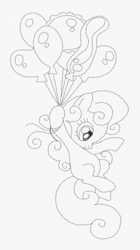 Size: 862x1536 | Tagged: safe, artist:dreamtimeponies, artist:lauren faust, derpibooru import, baby half note, earth pony, pony, g1, g4, baby, baby half note can fly, baby hawwlf note, baby pony, balloon, black and white, cute, female, filly, floating, flying, foal, g1 to g4, generation leap, grayscale, heart, heart balloon, holding, hoof hold, monochrome, simple background, sketch, smiling, solo, then watch her balloons lift her up to the sky, white background