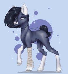 Size: 1713x1849 | Tagged: safe, artist:thelazyponyy, derpibooru import, oc, oc only, earth pony, pony, abstract background, bandage, coat markings, ear fluff, ears, earth pony oc, raised hoof, raised leg, socks (coat marking), unshorn fetlocks