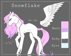 Size: 1171x926 | Tagged: safe, artist:thelazyponyy, derpibooru import, oc, oc only, oc:snowflake, pegasus, pony, ear fluff, ears, female, jewelry, mare, necklace, pegasus oc, raised hoof, raised leg, reference sheet, solo