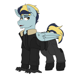 Size: 2700x2700 | Tagged: safe, artist:coatieyay, derpibooru import, oc, oc:heat treat, hippogriff, pony, boots, clothes, ear piercing, earring, jacket, jewelry, male, pants, piercing, shoes, simple background, talons, tongue piercing, transparent background