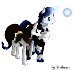 Size: 600x571 | Tagged: safe, artist:binikastar, derpibooru import, oc, oc only, pony, unicorn, duo, female, glowing, glowing horn, horn, male, mare, raised hoof, raised leg, signature, simple background, stallion, unicorn oc, white background