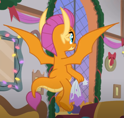 Size: 557x530 | Tagged: safe, derpibooru import, screencap, smolder, dragon, the hearth's warming club, cropped, dragoness, female, solo, spread wings, wings