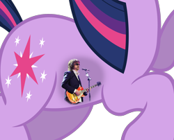 Size: 2054x1662 | Tagged: safe, artist:stabzor, derpibooru import, edit, human, pony, unicorn, cropped, electric light orchestra, elo, female, guitar, jeff lynne, mare, microphone, musical instrument, simple background, singing, song reference, transparent background