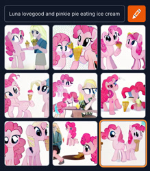 Size: 828x946 | Tagged: safe, derpibooru import, machine learning generated, pinkie pie, earth pony, human, dall·e mini, food, harry potter (series), ice cream, luna lovegood