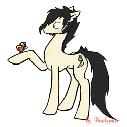 Size: 503x502 | Tagged: safe, artist:binikastar, derpibooru import, oc, oc only, butterfly, earth pony, pony, earth pony oc, male, raised hoof, raised leg, simple background, solo, stallion, white background