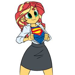 Size: 1000x1000 | Tagged: safe, artist:thatradhedgehog, derpibooru import, sunset shimmer, equestria girls, dc comics, simple background, supergirl, superman, transparent background