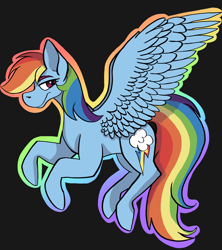 Size: 1786x2010 | Tagged: safe, artist:maplefr0st, derpibooru import, rainbow dash, pegasus, canon, fanart, female, flying, large wings, mare, rainbow, simple background, wings