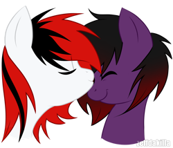 Size: 1280x1098 | Tagged: safe, artist:zeffdakilla, derpibooru import, oc, oc only, oc:frankie fang, pegasus, pony, duo, duo male, emo, eyes closed, gay, kissing, male, nose kiss, shipping, simple background, smiling, stallion, transparent background, unnamed oc