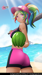 Size: 571x1000 | Tagged: safe, alternate version, artist:clouddg, derpibooru import, rainbow dash, human, equestria girls, ass, baseball bat, beach, butt, flip-flops, food, kotobukiya, kotobukiya rainbow dash, rainbutt dash, sandals, watermelon