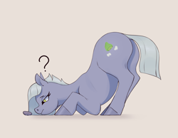 Size: 3377x2619 | Tagged: safe, artist:aquaticvibes, derpibooru import, limestone pie, earth pony, pony, butt, curious, face down ass up, female, mare, plot, question mark, rock, solo