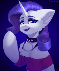 Size: 2000x2400 | Tagged: safe, artist:villjulie, derpibooru import, rarity, pony, unicorn, bust, clothes, collar, fangs, female, goth, high res, mare, raised hoof, raised leg, redesign, solo