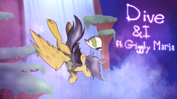 Size: 1280x720 | Tagged: safe, artist:kadoge, derpibooru import, daring do, pegasus, pony, eyes closed, falling, female, hat, mare, smiling, solo, song cover, water, waterfall