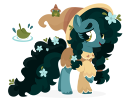 Size: 1024x809 | Tagged: safe, artist:kabuvee, derpibooru import, oc, earth pony, frog, pony, female, hat, mare, simple background, solo, transparent background, witch hat