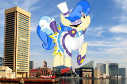 Size: 1599x1062 | Tagged: safe, artist:dashiesparkle, artist:jaredking779, derpibooru import, sapphire shores, earth pony, pony, baltimore, female, giant pony, giant sapphire shores, giant/macro earth pony, giantess, highrise ponies, irl, macro, mare, maryland, mega giant, photo, ponies in real life