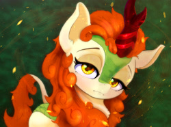 Size: 3000x2234 | Tagged: safe, artist:xbi, derpibooru import, autumn blaze, kirin, sounds of silence, abstract background, female, head tilt, high res, looking at you, solo, tabun art-battle finished after