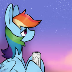 Size: 600x600 | Tagged: safe, artist:pyukumiku, derpibooru import, rainbow dash, pegasus, pony, can, energy drink, female, mare, monster energy, solo, stars