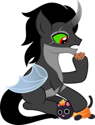 Size: 867x1136 | Tagged: safe, artist:littlejurnalina, derpibooru import, king sombra, pony, cookie, food, simple background, solo, transparent background, wings