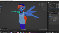 Size: 1920x1080 | Tagged: safe, artist:kamimation, derpibooru import, screencap, oc, oc:kam pastel, anthro, pegasus, 3d, amputee, blender, breasts, clothes, goggles, hat, pants, red hair, shirt, simple, solo, t pose, t-shirt, wip