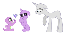 Size: 3121x1633 | Tagged: safe, artist:velveagicsentryyt, derpibooru import, oc, oc only, dragon, pony, unicorn, baby, baby dragon, baby pony, base, crayon, dragon oc, ears, female, filly, floppy ears, foal, frown, grin, horn, mare, nervous, nervous grin, non-pony oc, raised hoof, raised leg, simple background, sitting, smiling, transparent background, unamused, unicorn oc