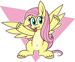 Size: 4437x3678 | Tagged: safe, artist:tridashie, derpibooru import, fluttershy, pegasus, pony, :3, :p, belly button, female, full body, looking at you, mare, one ear down, pale belly, simple background, solo, tongue, tongue out, transparent background, unshorn fetlocks