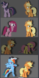 Size: 753x1487 | Tagged: safe, derpibooru import, applejack, fluttershy, pinkie pie, twilight sparkle, twilight sparkle (alicorn), alicorn, earth pony, pegasus, pony, unicorn, fight, friday night funkin', pinkamena diane pie, triple trouble, youtuber:thewizardpony