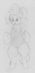 Size: 1674x3448 | Tagged: safe, artist:wapamario63, pinkie pie, earth pony, pony, bipedal, chubby, clothes, cute, fat, female, looking down, mare, monochrome, shirt, sketch, solo, traditional art, wide hips