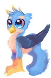 Size: 574x880 | Tagged: artist needed, source needed, safe, derpibooru import, gallus, griffon, season 8, spoiler:s08, no tail, simple background, solo, white background