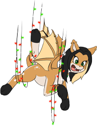 Size: 1689x2184 | Tagged: safe, artist:sondy, derpibooru import, oc, oc only, oc:bonny hadens, hybrid, christmas, christmas lights, confused, holiday, paws, piercing, simple background, solo, tied up, transparent background, wing piercing, wing ring, wings