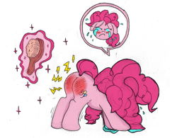 Size: 737x574 | Tagged: artist needed, safe, derpibooru import, pinkie pie, earth pony, pony, /mlp/, 4chan, abuse, brush, crying, eyes closed, female, filly, foal, hairbrush, pinkiebuse, puddle, punishment, sad, simple background, solo, spank mark, spanked, spanking, tears of pain, white background, younger