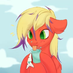 Size: 2560x2560 | Tagged: safe, artist:aay41x, derpibooru import, oc, oc only, pegasus, pony, ears, floppy ears, simple background, sky background, solo, tongue, tongue out