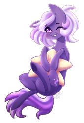 Size: 1051x1540 | Tagged: safe, artist:purplegrim40, derpibooru import, oc, oc only, oc:star dust, earth pony, pony, female, mare, pillow, signature, simple background, solo, transparent background