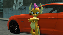 Size: 1280x720 | Tagged: safe, artist:berserko64, derpibooru import, smolder, dragon, 3d, car, dragoness, female, ford, ford mustang, mustang, solo, source filmmaker