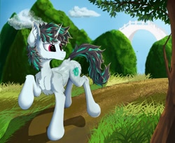 Size: 2168x1766 | Tagged: safe, artist:pixel mint, derpibooru import, oc, oc only, oc:pixel mint, pony, unicorn, chest fluff, grass, horn, male, solo, stallion, unicorn oc, walking