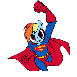 Size: 1000x1000 | Tagged: safe, artist:thatradhedgehog, derpibooru import, rainbow dash, anthro, dc comics, simple background, solo, superman, transparent background