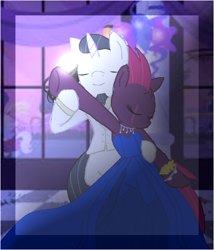 Size: 512x599 | Tagged: artist needed, safe, artist:decokenite, derpibooru import, chancellor neighsay, fizzlepop berrytwist, tempest shadow, pony, unicorn, base used, bracelet, canterlot castle, clothes, dancing, dress, eye scar, eyes closed, eyeshadow, female, flowing hair, gala, gala dress, gown, holding hooves, hoof on chest, hoof ring, jewelry, makeup, male, mare, necklace, romantic, scar, shipping, stallion, straight, suit, tempest neighsay, tuxedo
