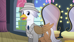 Size: 1280x720 | Tagged: safe, artist:mlp-silver-quill, derpibooru import, oc, oc:silver quill, after the fact, after the fact:rarity investigates!, clothes, hat, lights, mirror, suit