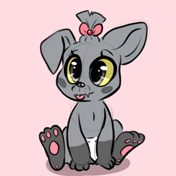 Size: 768x768 | Tagged: safe, artist:smirk, derpibooru import, oc, oc only, diamond dog, dog, :p, baby, bow, diaper, hair bow, puppy, solo, tongue, tongue out, unnamed oc