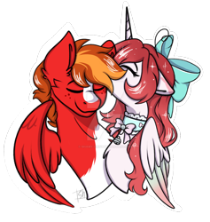 Size: 1024x1082 | Tagged: safe, artist:shamy-crist, derpibooru import, oc, oc only, alicorn, pegasus, pony, bow, deviantart watermark, duo, female, hair bow, male, mare, obtrusive watermark, simple background, stallion, transparent background, watermark