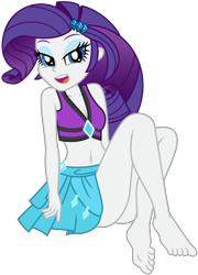 Size: 4909x6835 | Tagged: safe, alternate version, artist:emeraldblast63, derpibooru import, rarity, equestria girls, equestria girls series, forgotten friendship, absurd resolution, barefoot, belly button, bikini, clothes, eyebrows, eyeshadow, feet, female, looking at you, makeup, open mouth, rarity's blue sarong, rarity's purple bikini, sarong, simple background, sitting, solo, swimsuit, transparent background