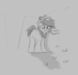 Size: 932x900 | Tagged: safe, artist:mushy, ponerpics import, oc, oc only, oc:incognito mare, earth pony, pony, aggie.io, female, frown, glasses, implied anon, mare, monochrome, open mouth, simple background, talking
