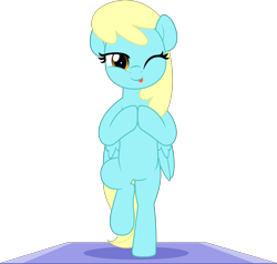 Size: 5251x5000 | Tagged: safe, artist:jhayarr23, derpibooru import, sassaflash, pegasus, pony, :p, background pony, bipedal, commission, female, mare, simple background, smiling, solo, standing, standing on one leg, tongue, tongue out, transparent background, ych result, yoga, yoga mat, yoga pose